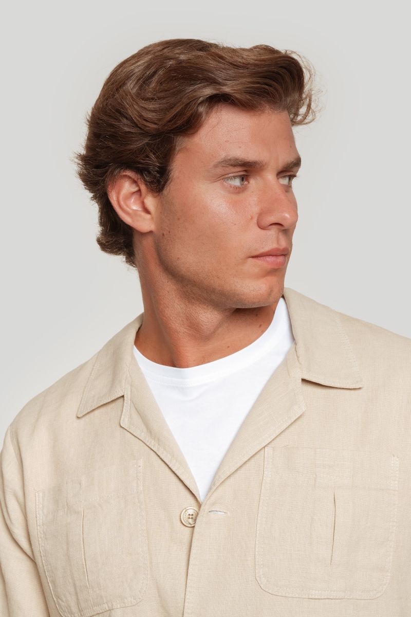 BEIGE LAPEL OVERSHIRT