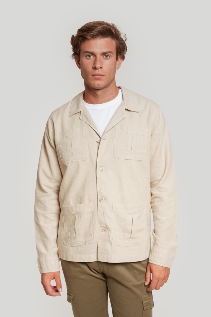 BEIGE LAPEL OVERSHIRT