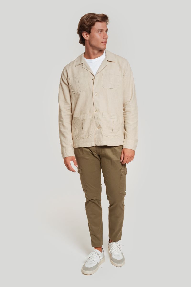 BEIGE LAPEL OVERSHIRT