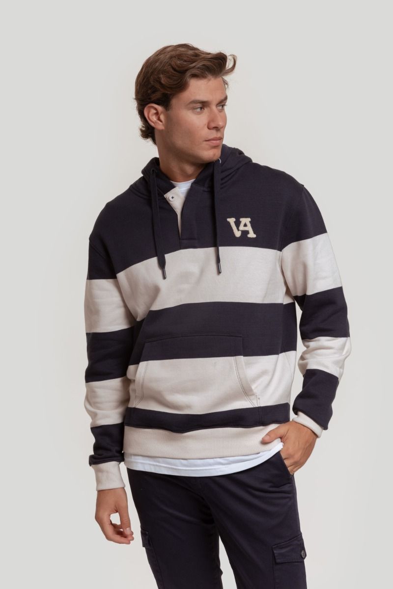 NAVY WIDE STRIPED HOODIE