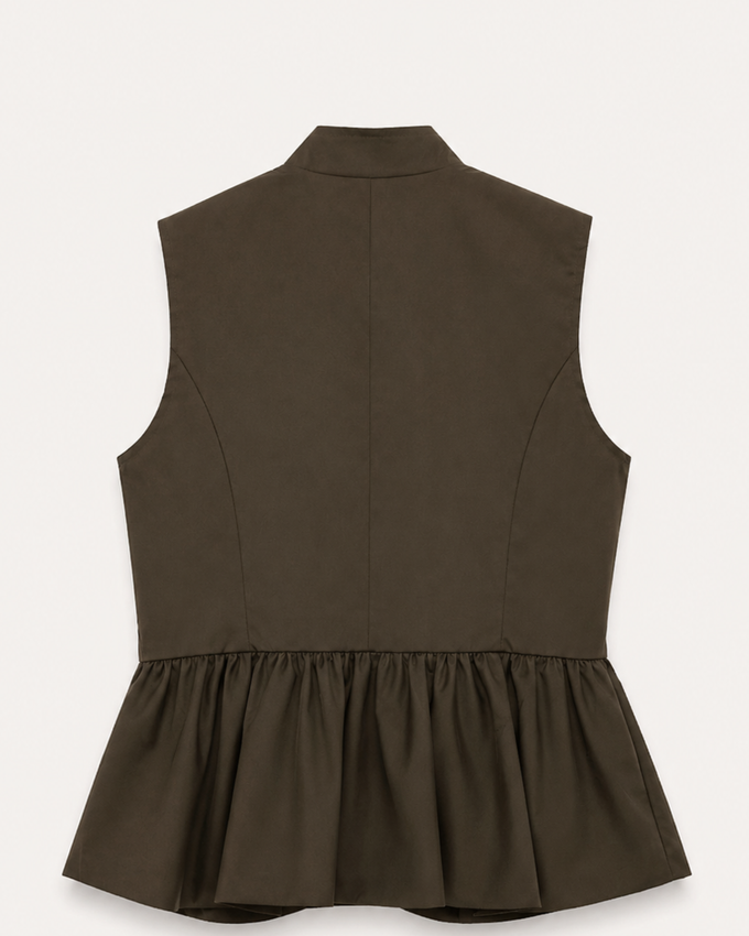 Chaleco Peplum Cuello Maho Kaki