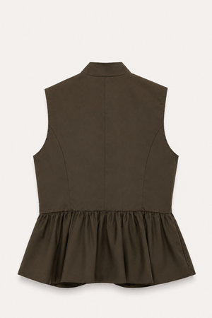 Chaleco Peplum Cuello Maho Kaki