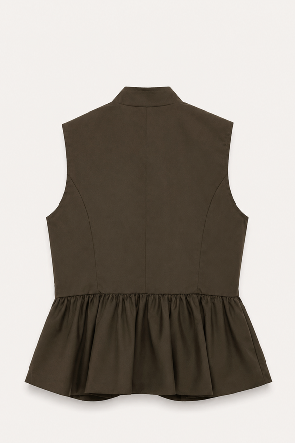 Chaleco Peplum Cuello Maho Kaki