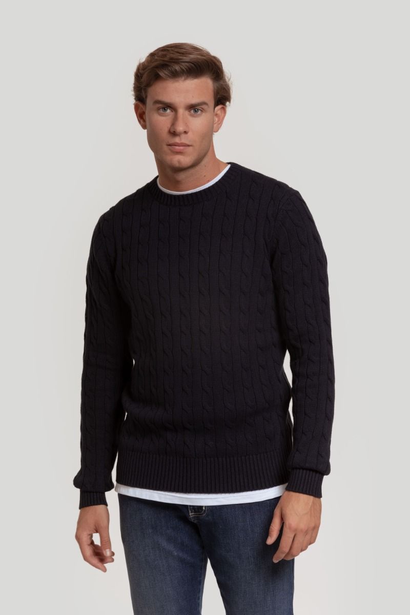 RICH CABLE CREW NECK NAVY JERSEY