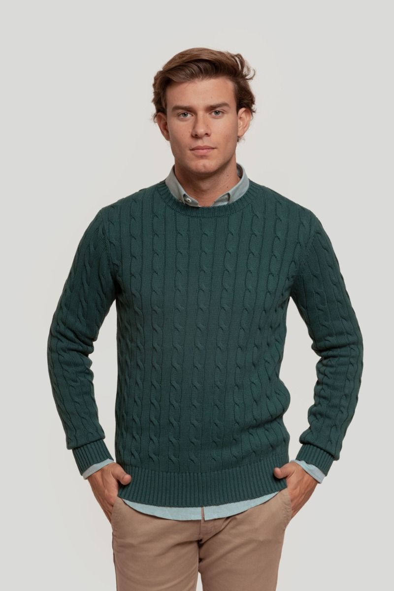 RICH CABLE CREW NECK GREEN JERSEY