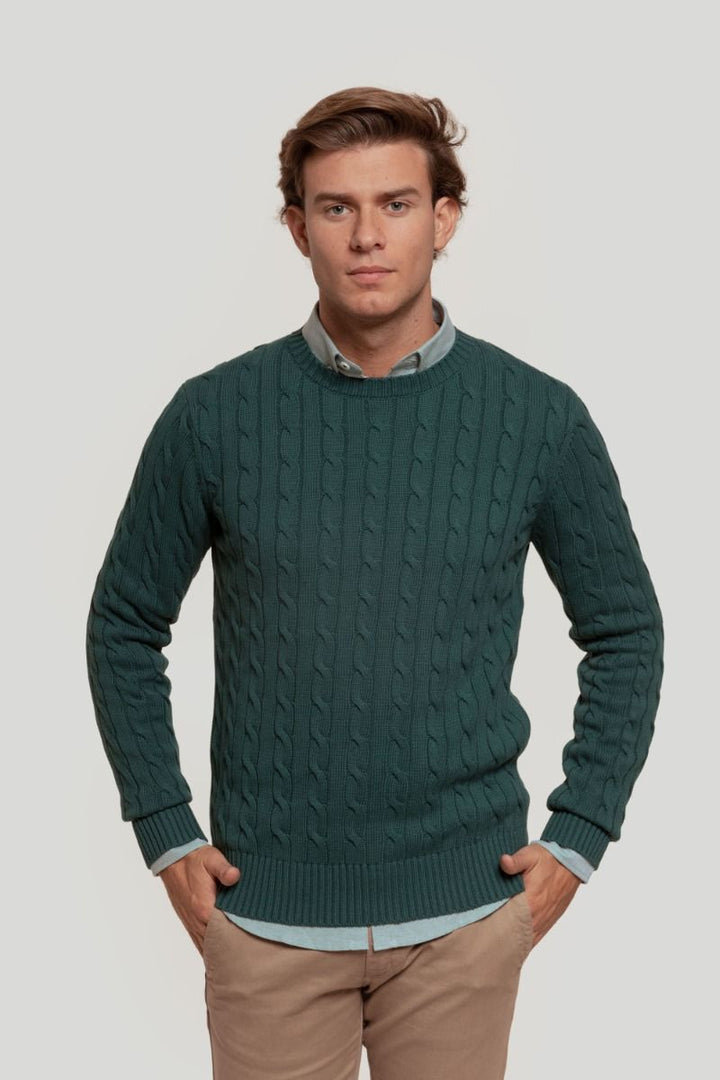 JERSEY RICH CABLE CREW NECK VERDE