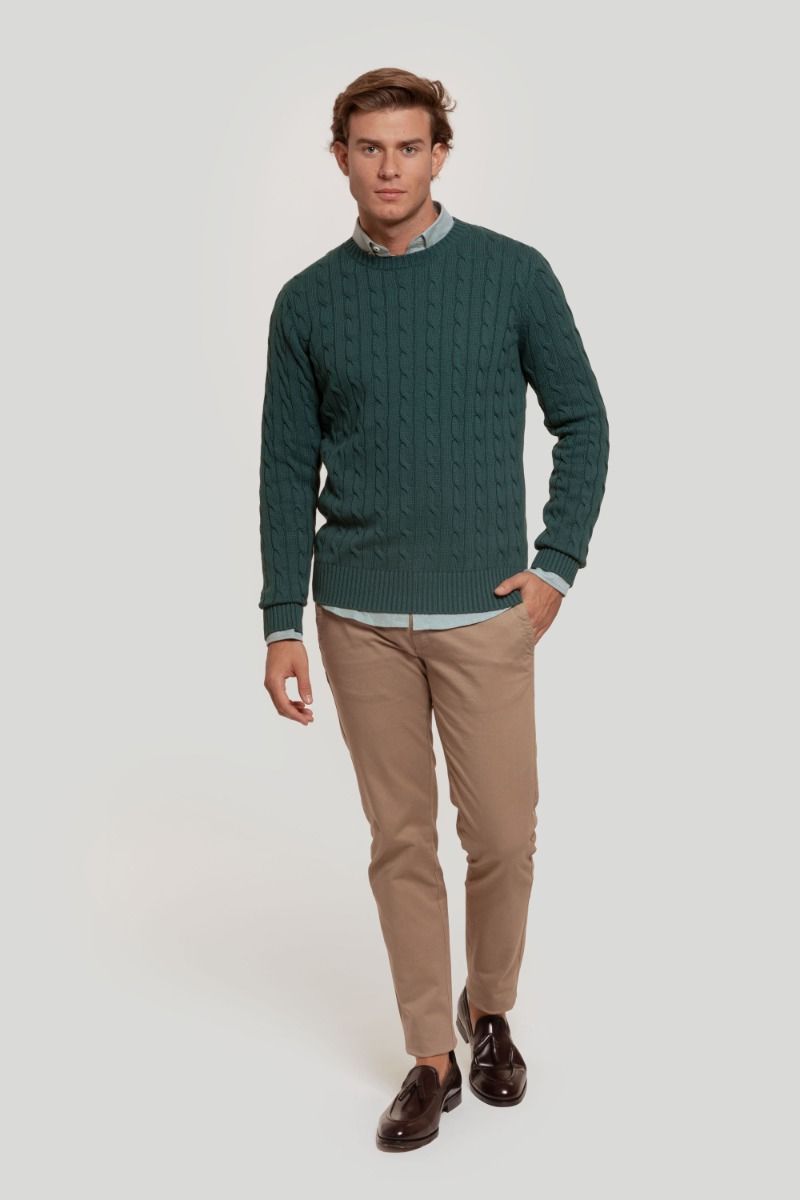 RICH CABLE CREW NECK GREEN JERSEY