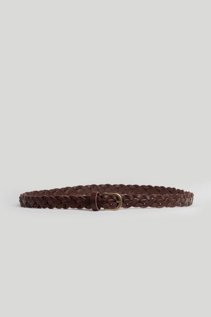 BROWN BRAIDED NARROW BELT