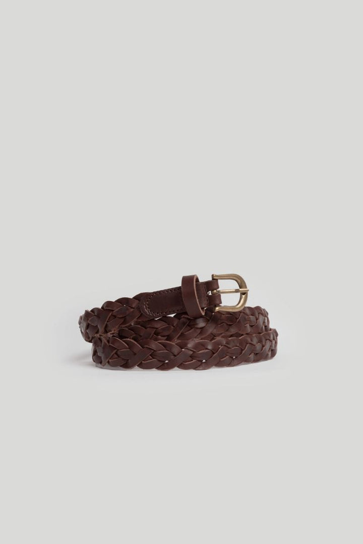 BROWN BRAIDED NARROW BELT