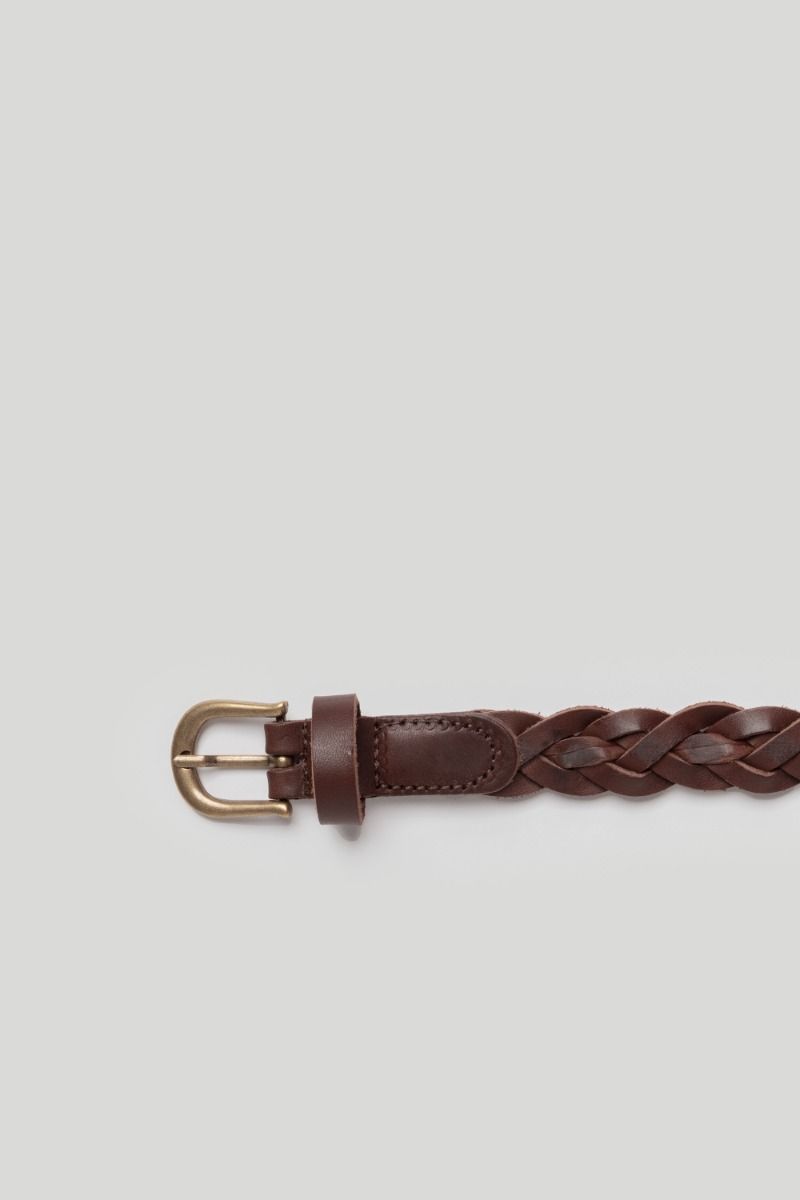 BROWN BRAIDED NARROW BELT