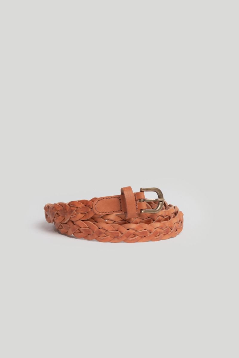 NARROW BRAIDED CAMEL BELT