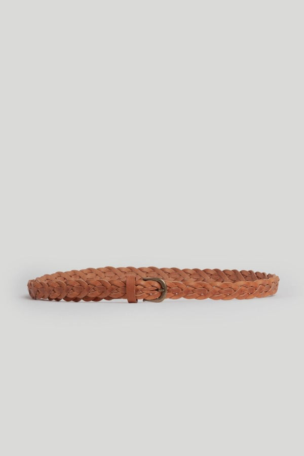 Cinturon Estrecho Trenzado Camel