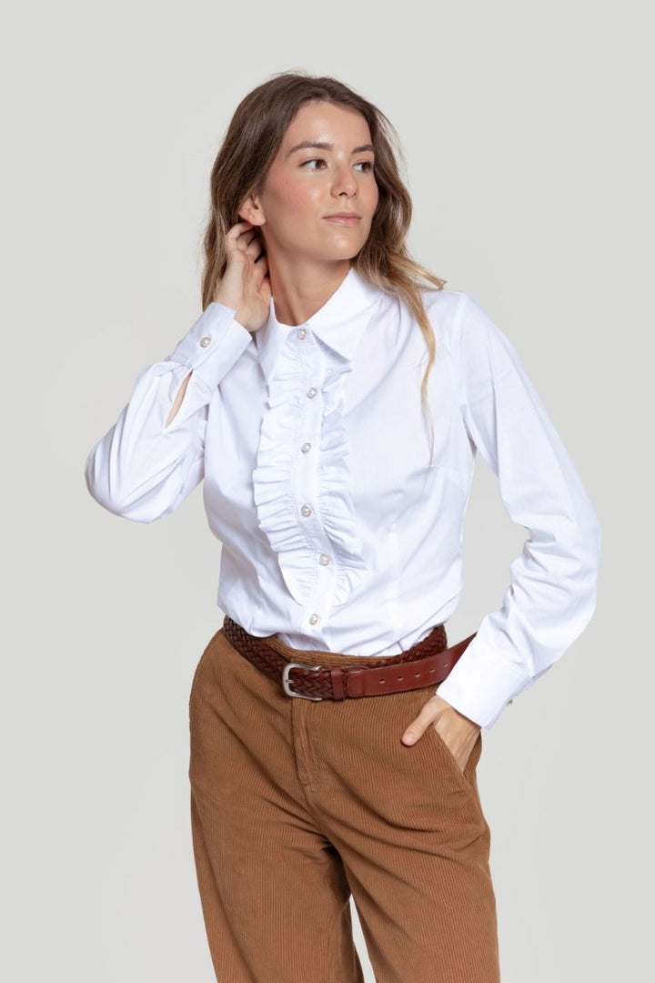 PEARL BUTTON RIBBED BLOUSE