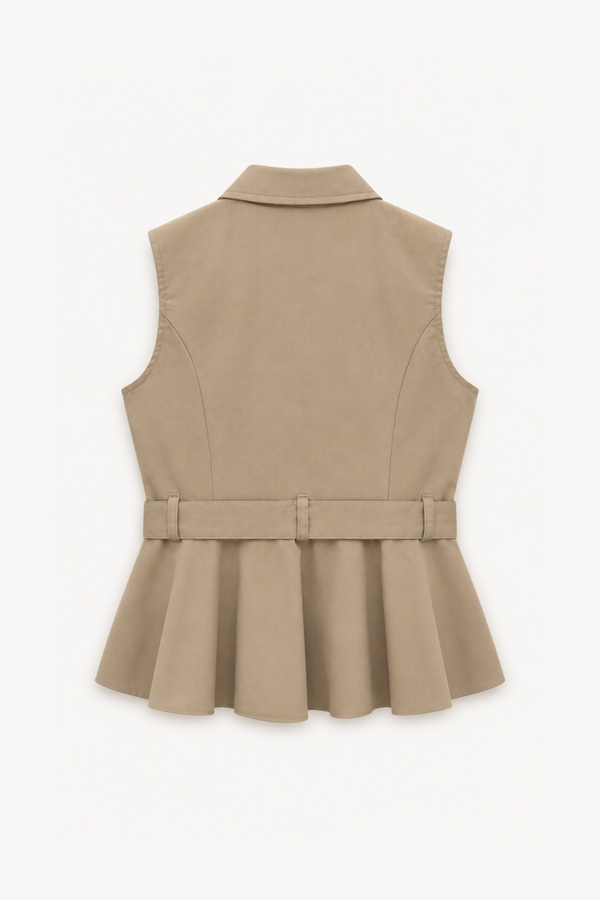Chaleco Peplum Cinturón Beige