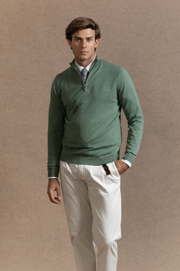 Jersey Cuello Cremallera Verde Hoja- Raíces