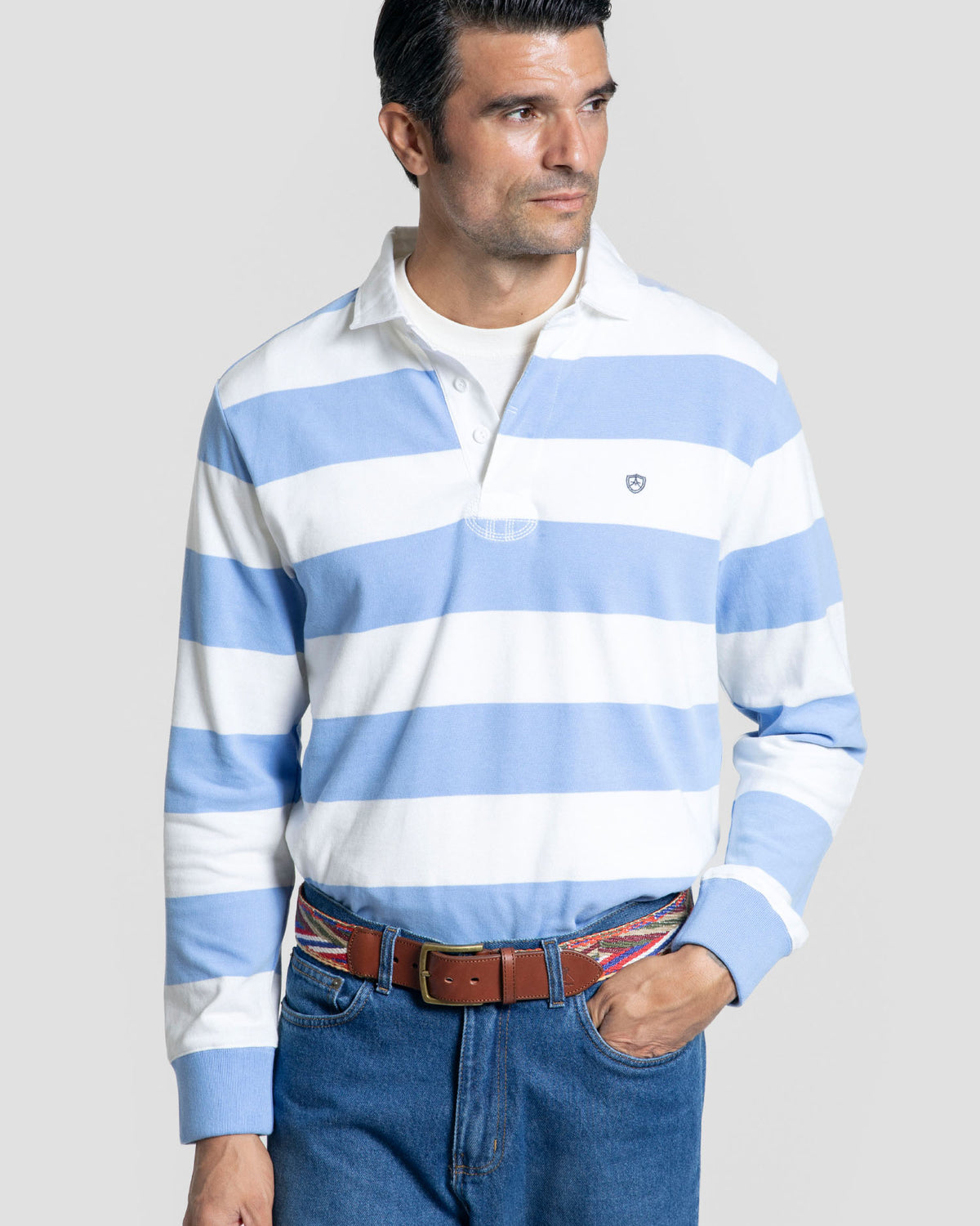Polo  Manga Larga Rayas Celeste - Legado