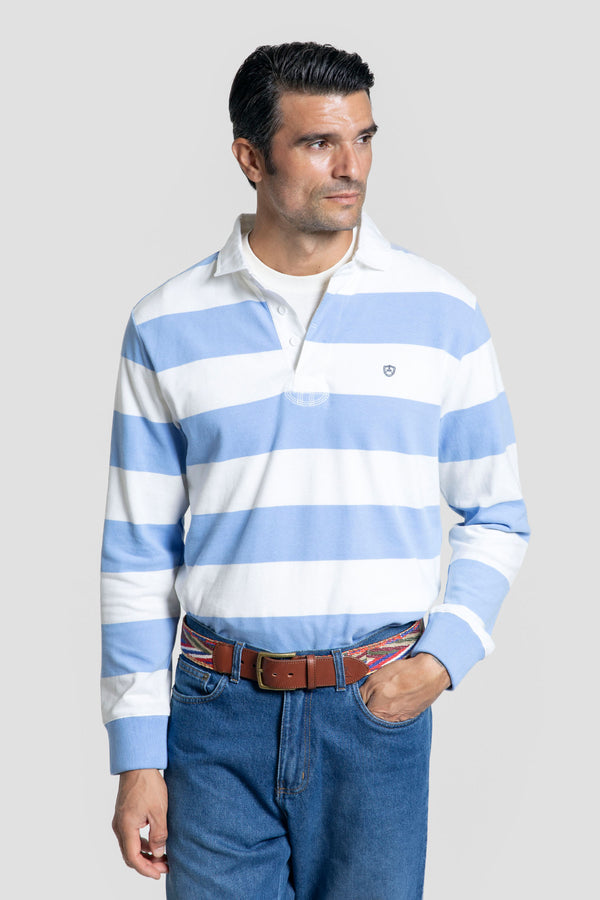 Polo  Manga Larga Rayas Celeste - Legado