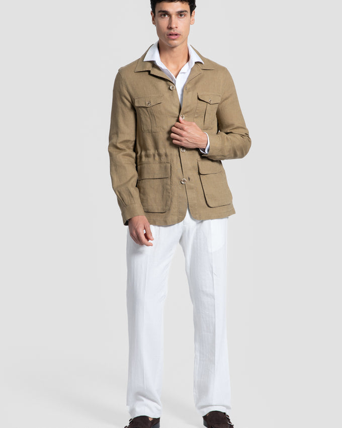 Sobre-Camisa Lino Multi-Bolsillos Camel