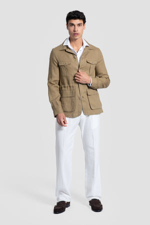 Sobre-Camisa Lino Multi-Bolsillos Camel