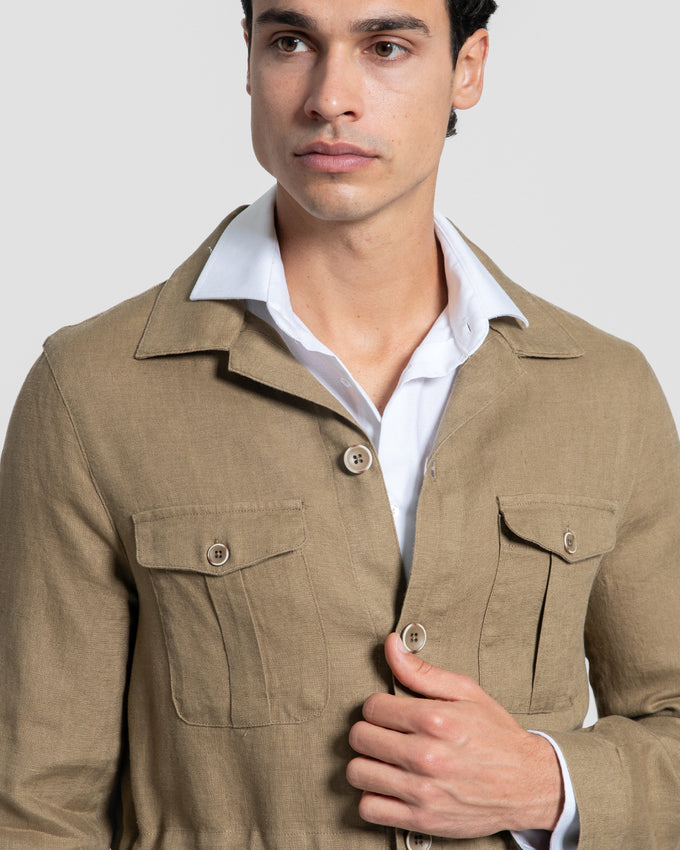 Sobre-Camisa Lino Multi-Bolsillos Camel