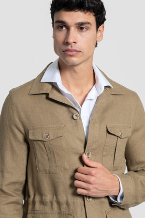Sobre-Camisa Lino Multi-Bolsillos Camel