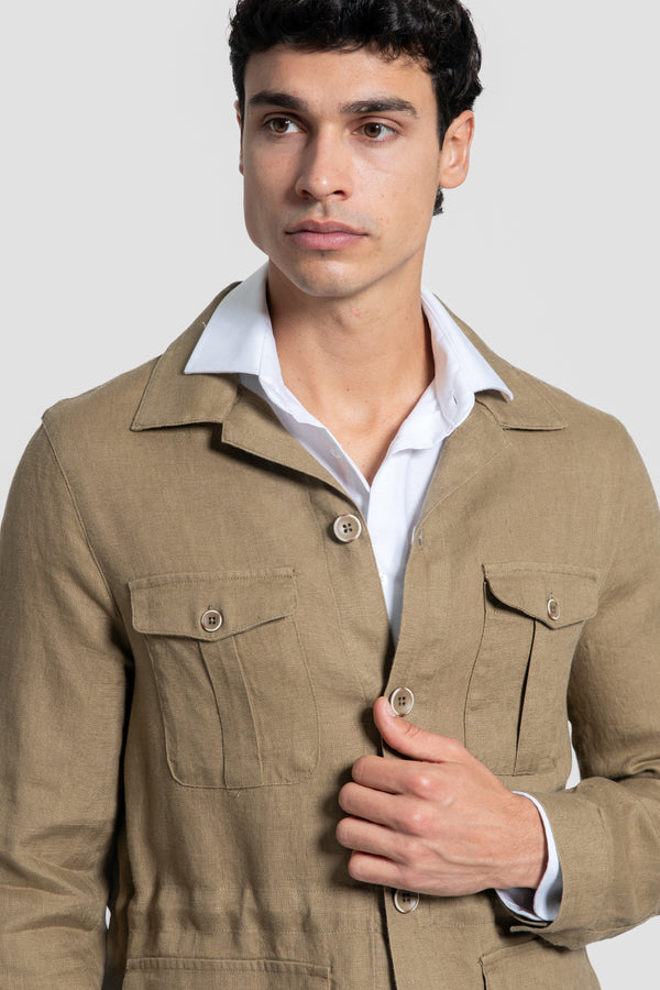 Sobre-Camisa Lino Multi-Bolsillos Camel