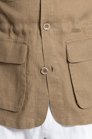 Sobre-Camisa Lino Multi-Bolsillos Camel