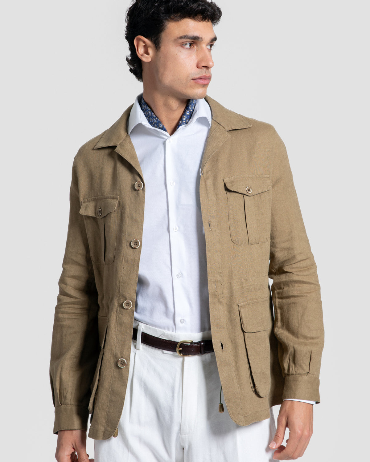 Sobrecamisa de Linho Multibolsos Camel