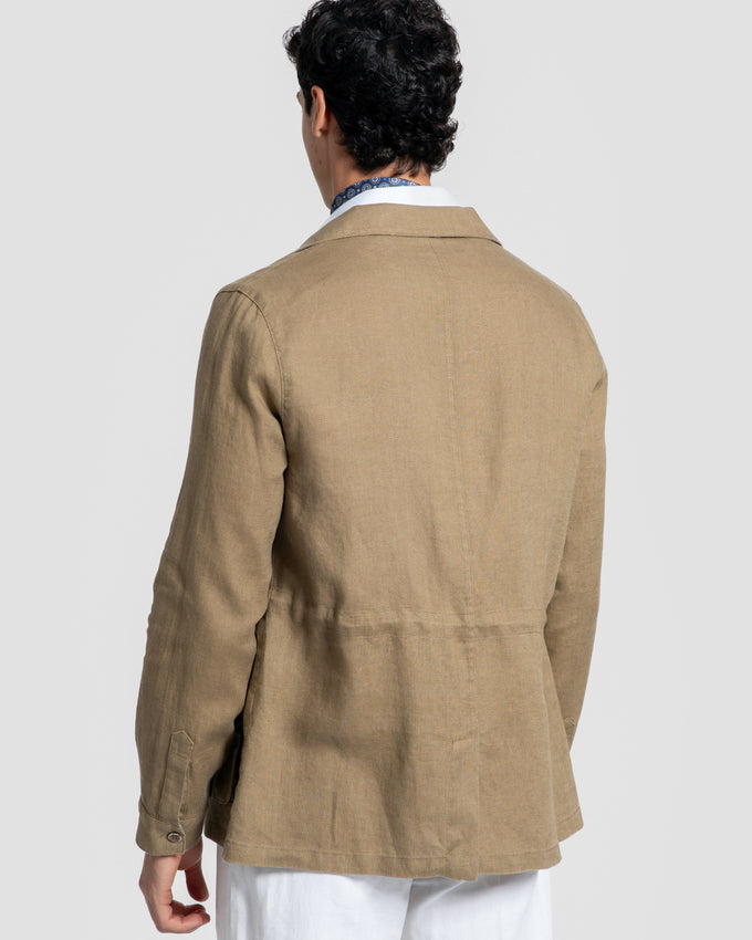 Sobre-Camisa Lino Multi-Bolsillos Camel