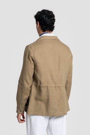 Sobre-Camisa Lino Multi-Bolsillos Camel
