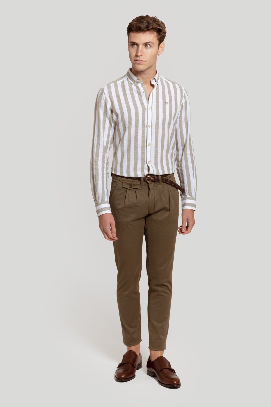 Khaki Linen Striped Shirt