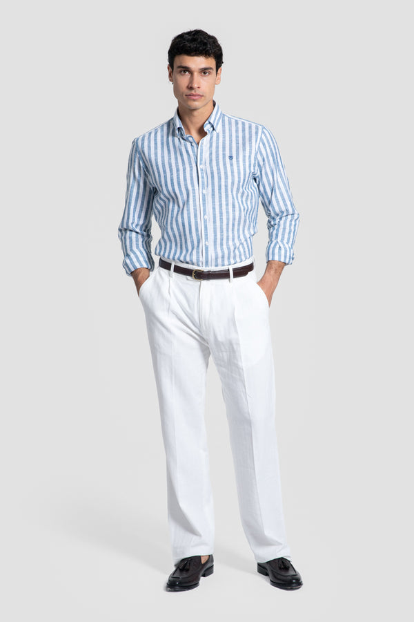 Camisa Lino Rayas Marino
