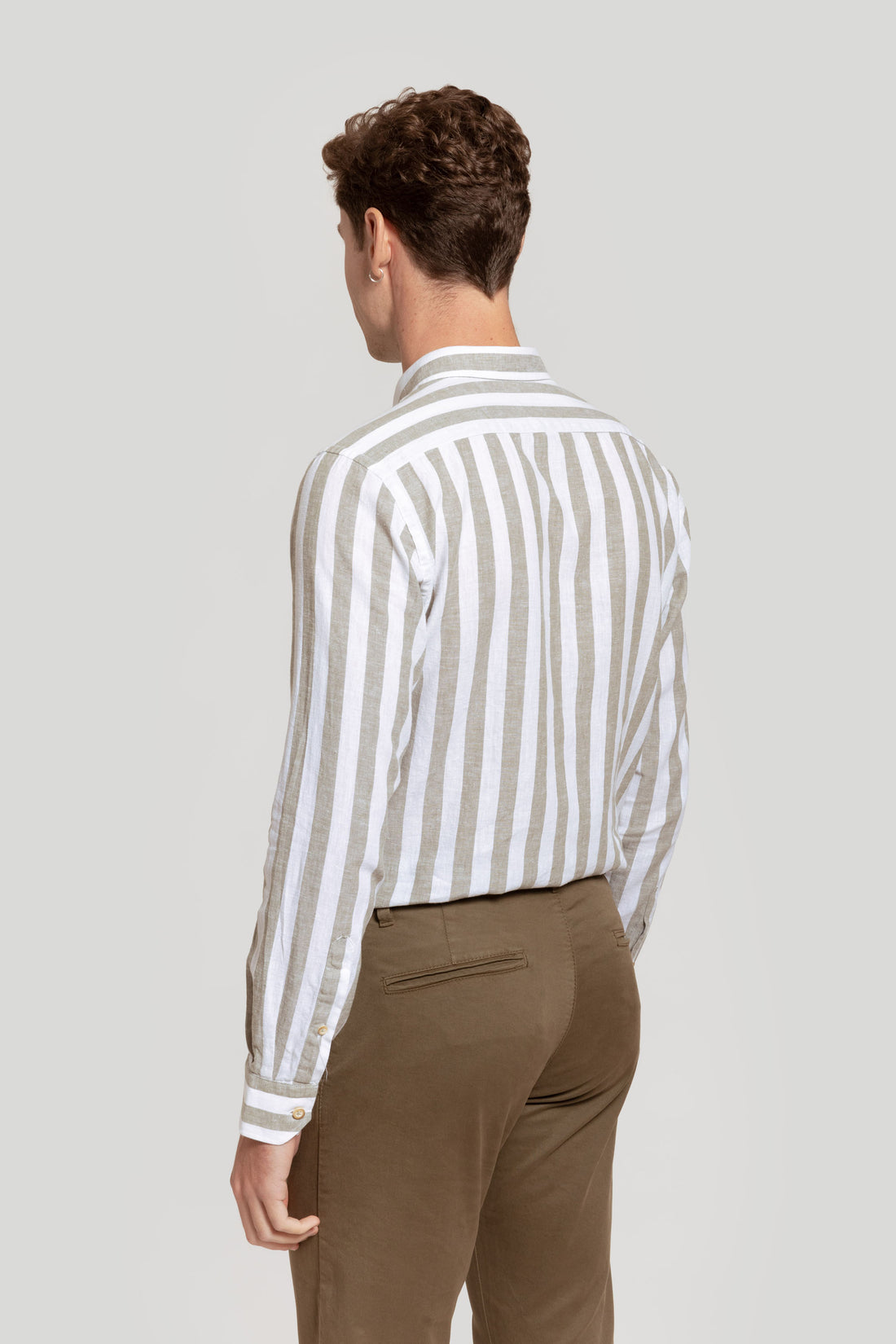 Khaki Linen Striped Shirt