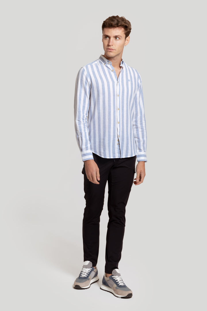 Light Blue Linen Striped Shirt