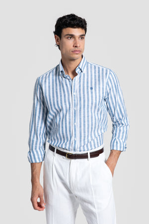 Camisa Lino Rayas Marino