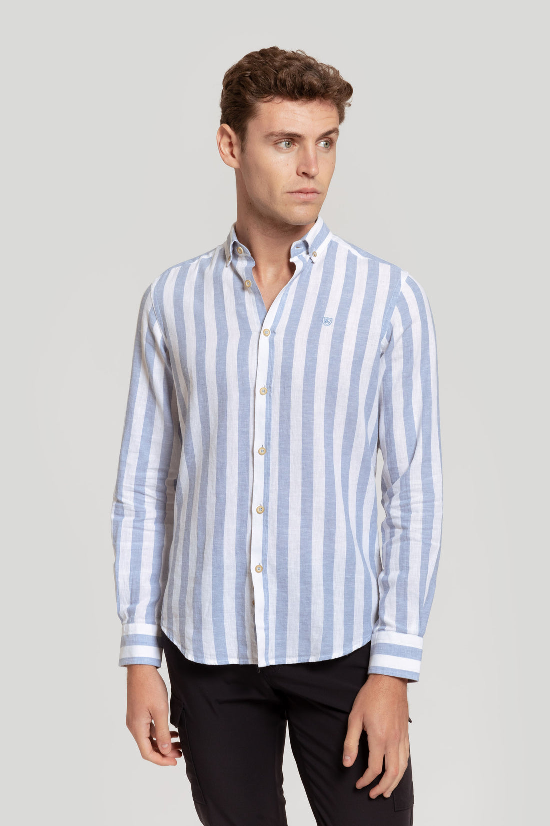 Light Blue Linen Striped Shirt