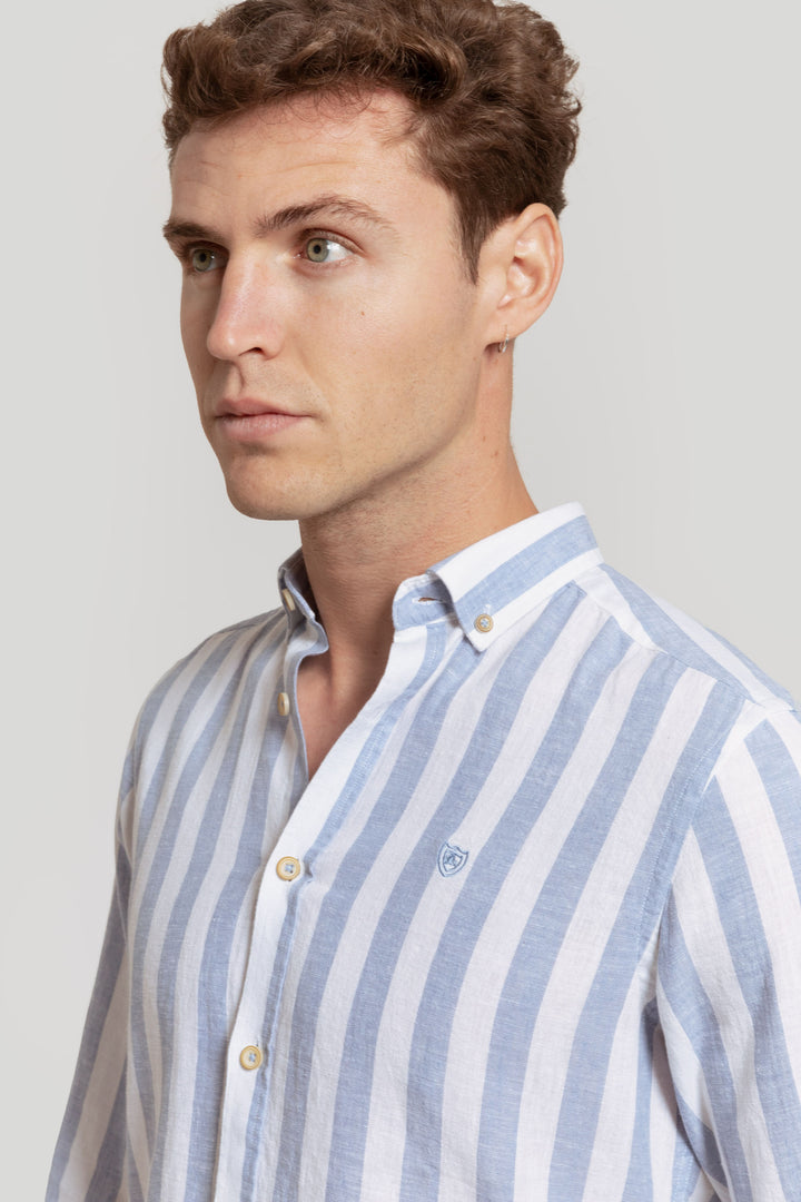 Light Blue Linen Striped Shirt