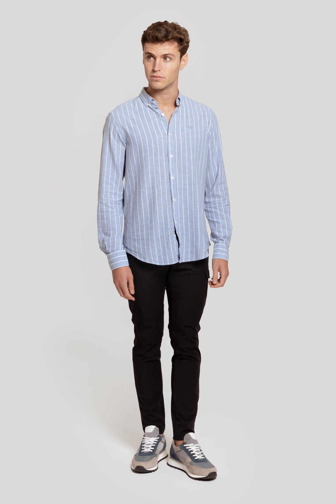 Light Blue Linen Wide Stripe Shirt