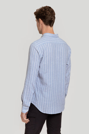 Camisa Raya Ancha Lino Celeste
