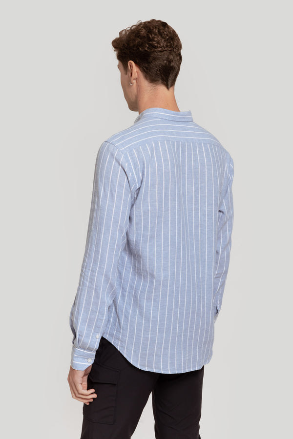 Camisa Raya Ancha Lino Celeste