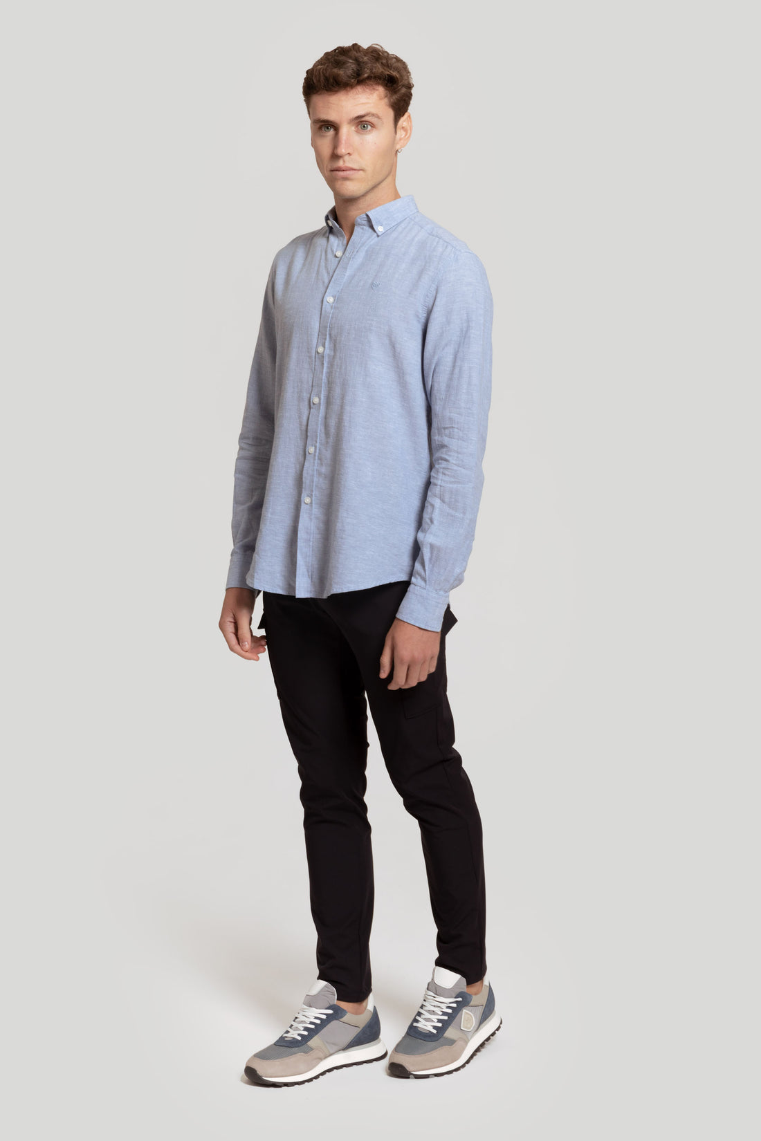 Camisa Algodón Lino Celeste