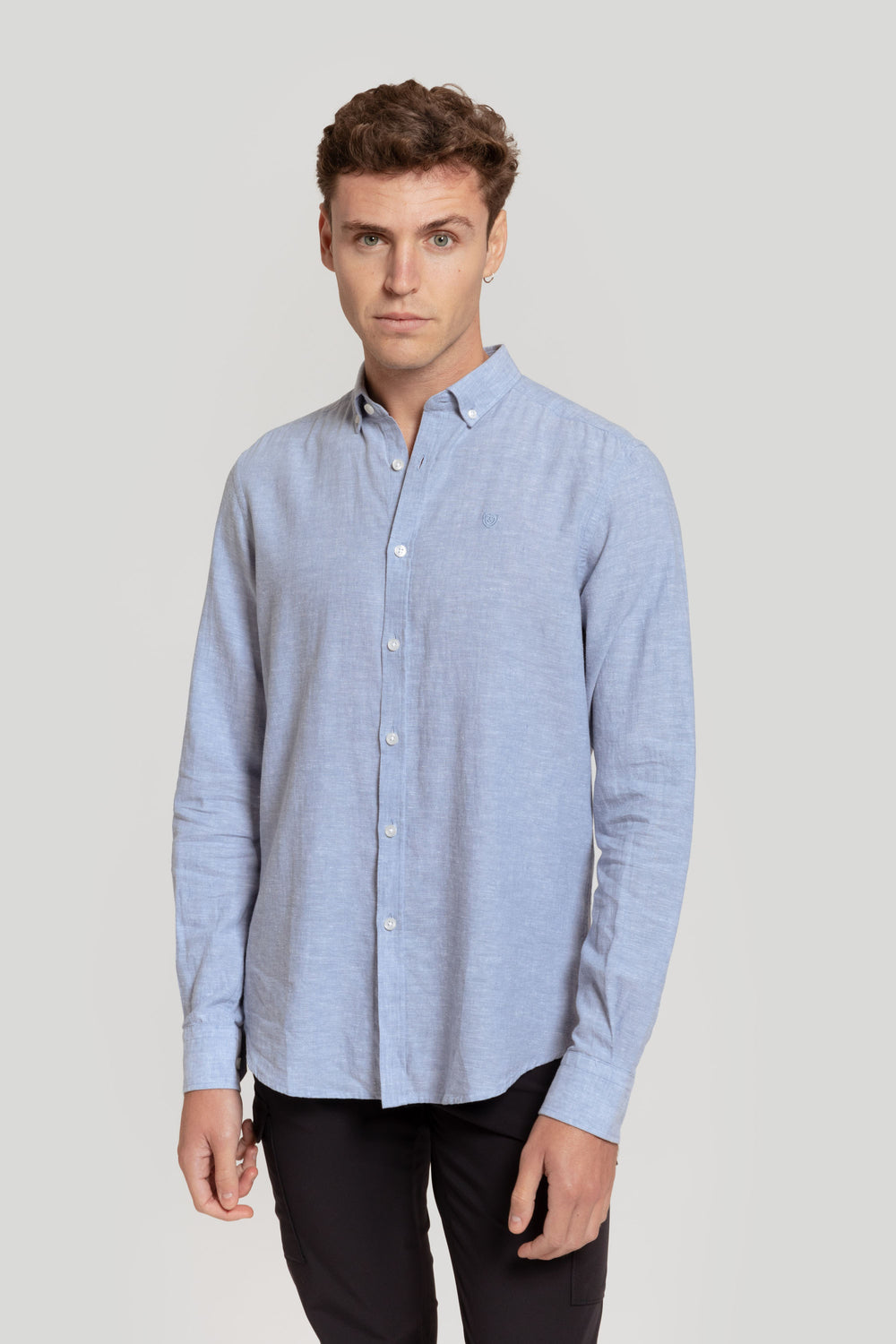 Camisa Algodón Lino Celeste