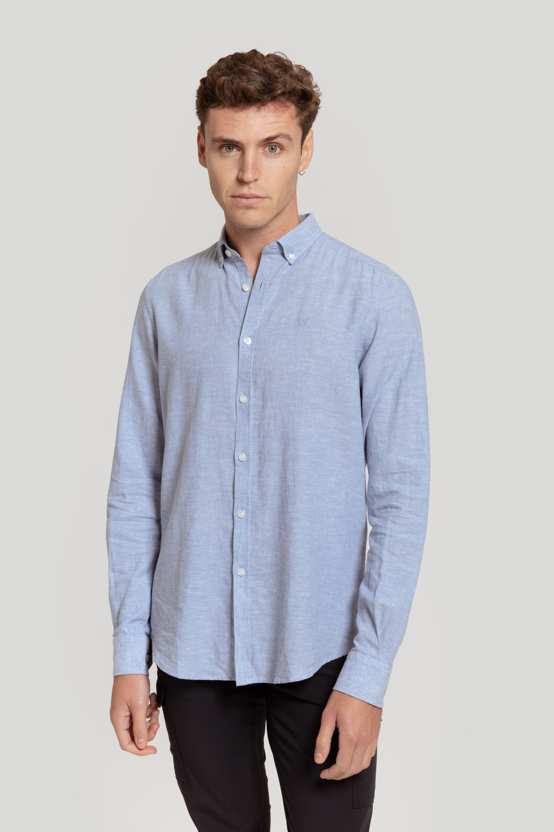 Camisa Algodón Lino Celeste