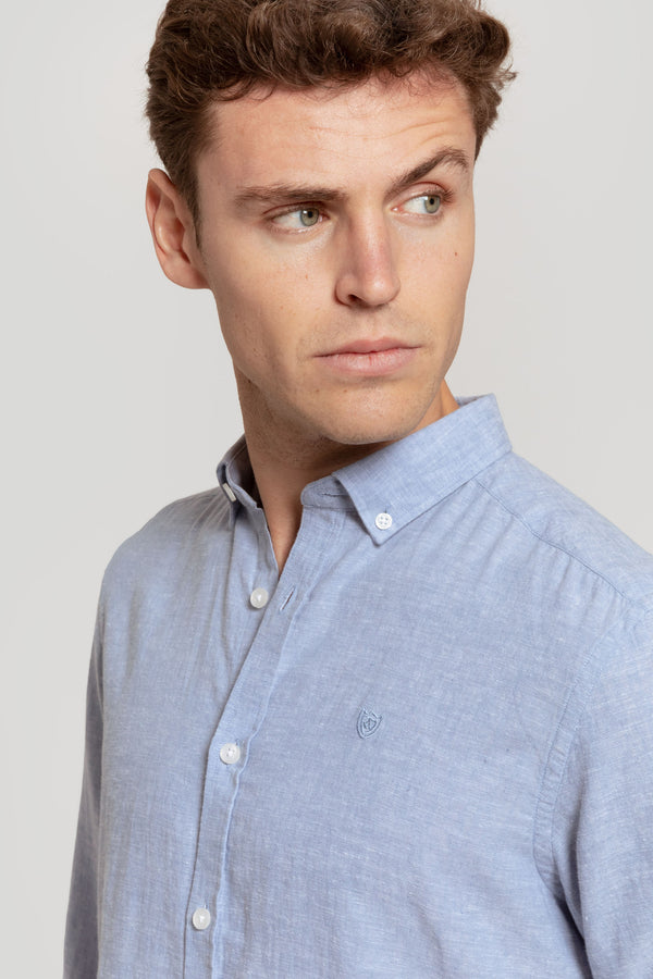 Camisa Algodón Lino Celeste