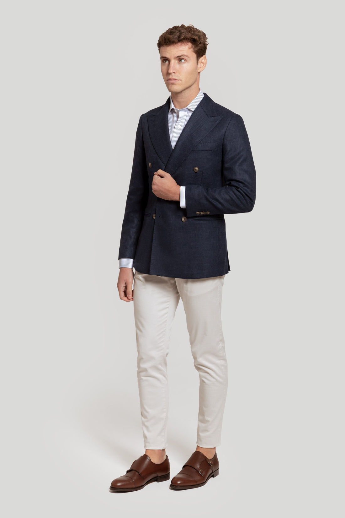 BLAZER AZUL COM EFEITO LINHO DUPLO NAS COSTAS