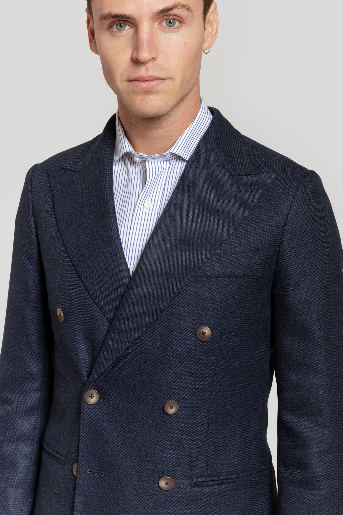 BLAZER AZUL COM EFEITO LINHO DUPLO NAS COSTAS