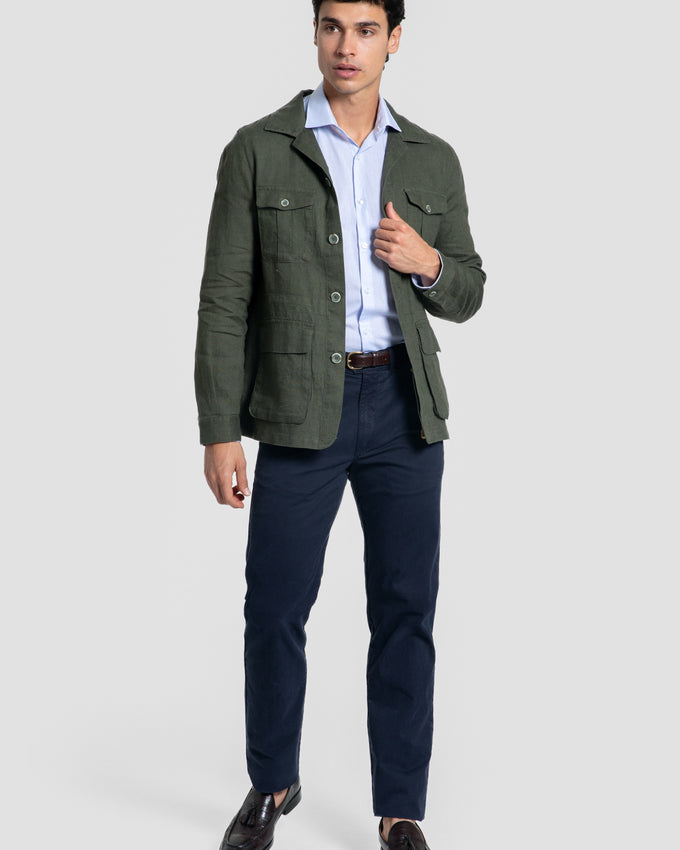 Sobre-Camisa Lino Kaki Multi-bolsillos