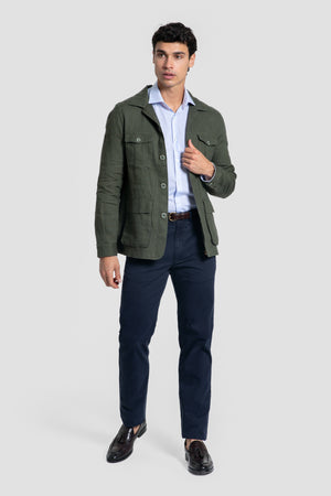 Sobre-Camisa Lino Kaki Multi-bolsillos