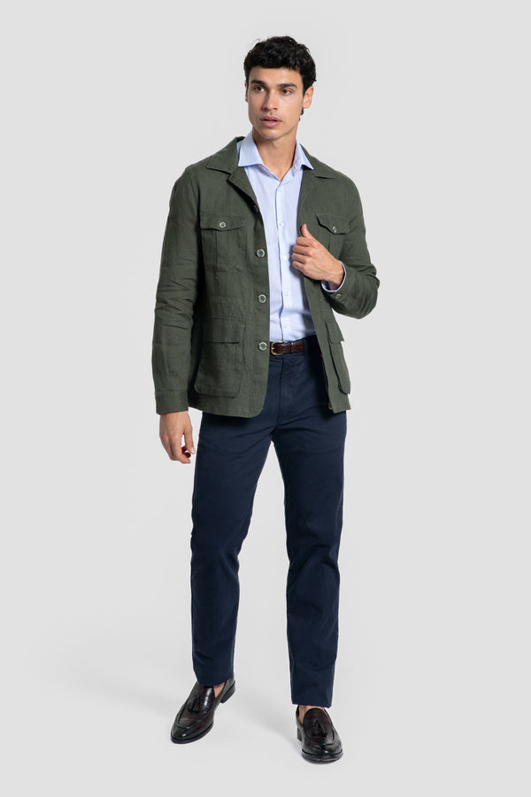 Sobre-Camisa Lino Kaki Multi-bolsillos