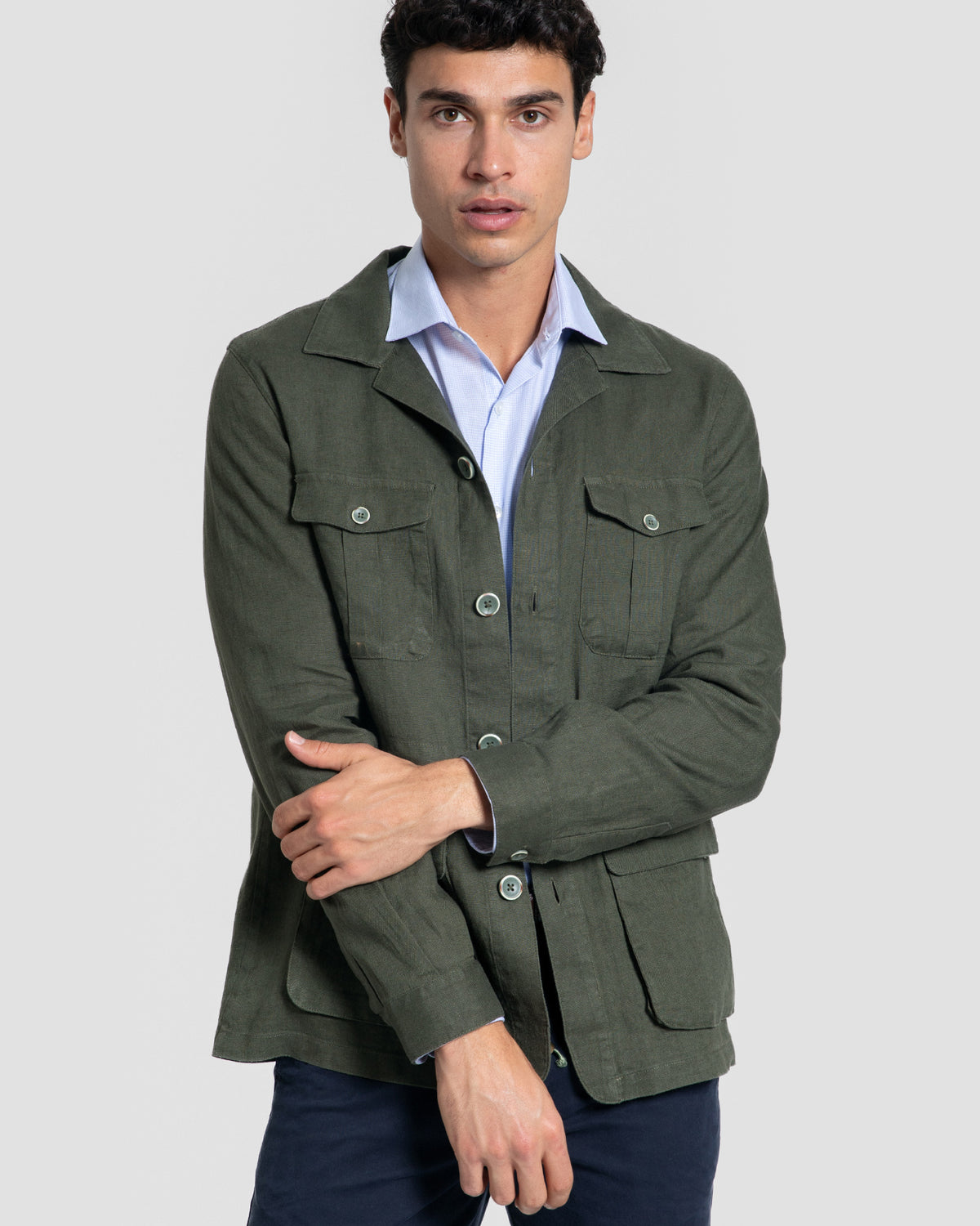 Sobrecamisa de Linho Cáqui Multibolsos